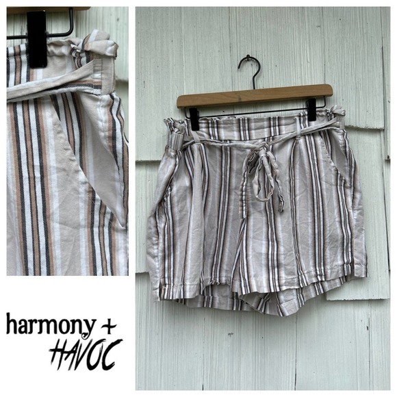 Harmony + Havoc Pants - Harmony‎ + Havoc Striped Paperbag Belted Shorts 14